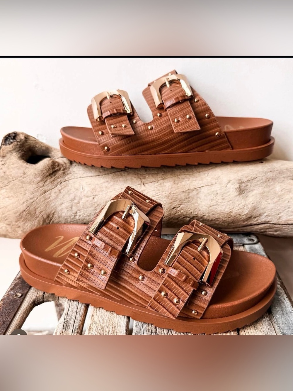 Not Rated Big Buckle Slide Sandals Marigold Cognac Sz 6